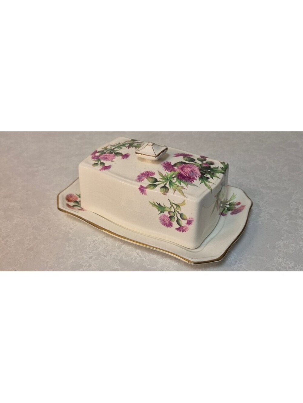 Vintage Royal Winton Grimwades "Thistle" Covered Butter Dish - England